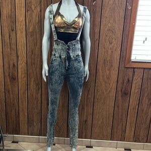 Gold and Blue Denim Overalls with Halter Top